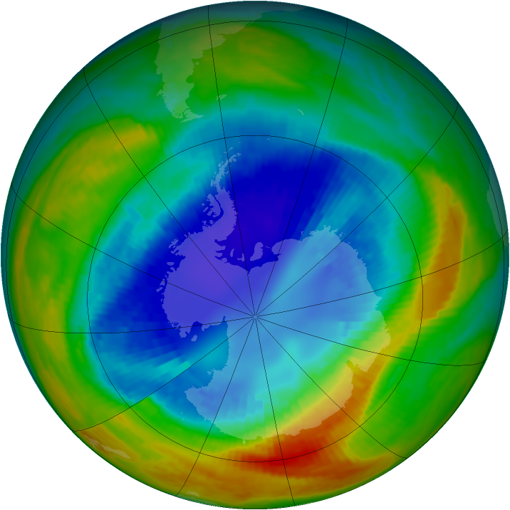 Antarctic ozone map for 31 August 2002